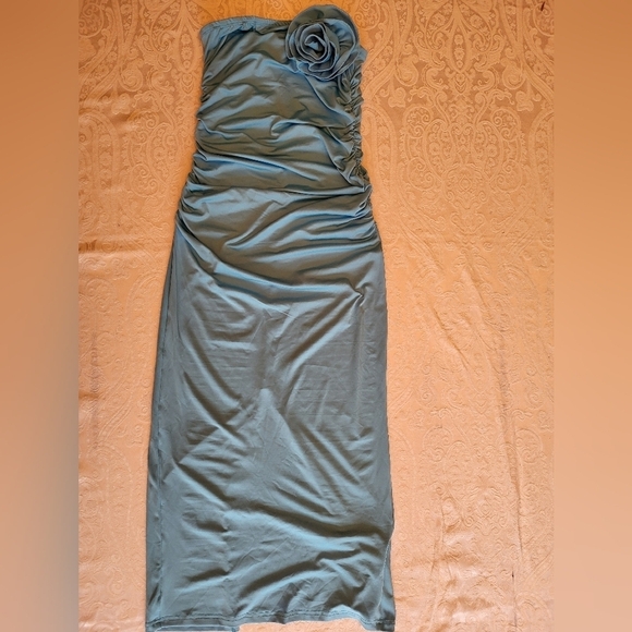 SHEIN Blue Maxi Dress With Ruching and Rosette, Size Small - Picture 4 of 14